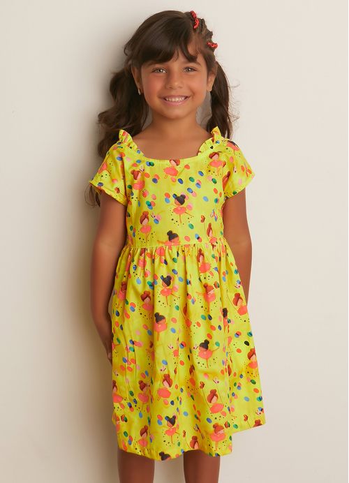 Vestido Infantil Estampa Balé – Tam. 2 a 12 anos – Amarelo