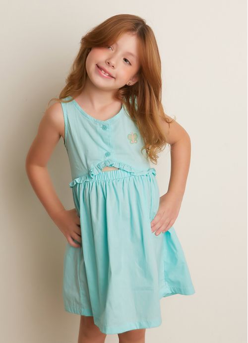 Vestido Infantil Menina Estampa Borboleta – Tam. 2 a 12 anos – Verde e Laranja