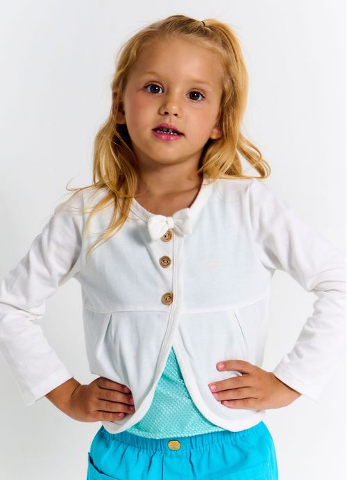 Casaco Infantil Menina Estampa Lacinho – Tam. 2 a 12 anos – Off White e Branco