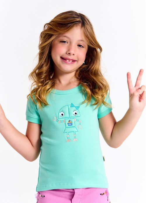 Blusa Infantil Menina Estampa Robozinha – Tam. 2 a 12 anos – Esmeralda