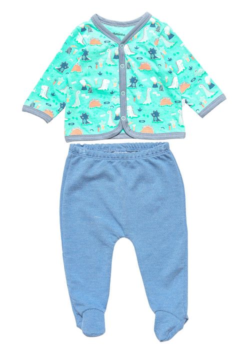 Conjunto Infantil Bebê Menino Casaco + Calça Estampa Dinos na Floresta – Tam. 0 a 3 meses – Esmeralda Bebê e Jeans