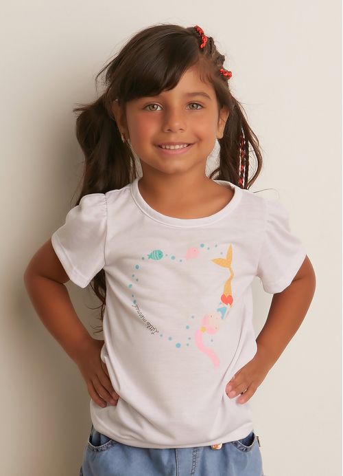 Blusa Infantil Menina Estampa Sereia – Tam. 2 a 12 anos –Preto e Branco