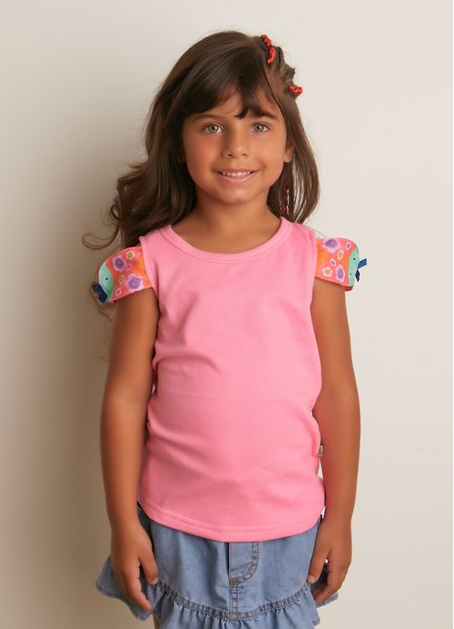 Regata Infantil Menina Estampa Joaninha – Tam. 2 a 12 anos – Rosa, Vermelho e Roxo