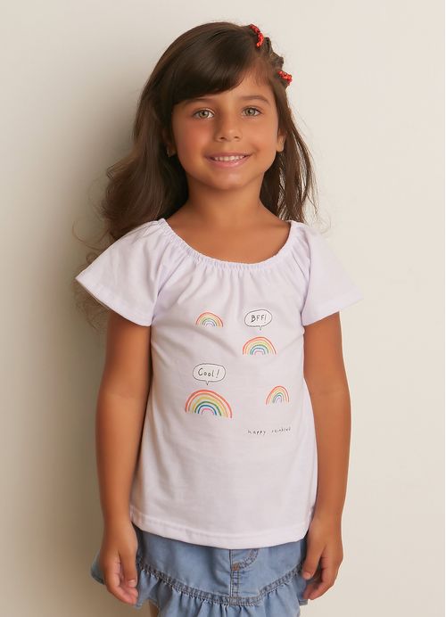 Blusa Infantil Menina Estampa Arco-íris – Tam. 2 a 12 anos –  Branco