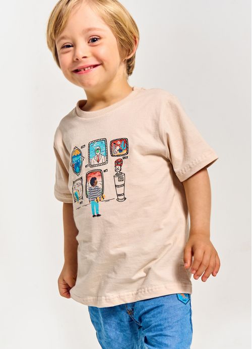 Camiseta Infantil  Menino Estampa Dia de Museu - Tam. 2 a 12 anos – Cru