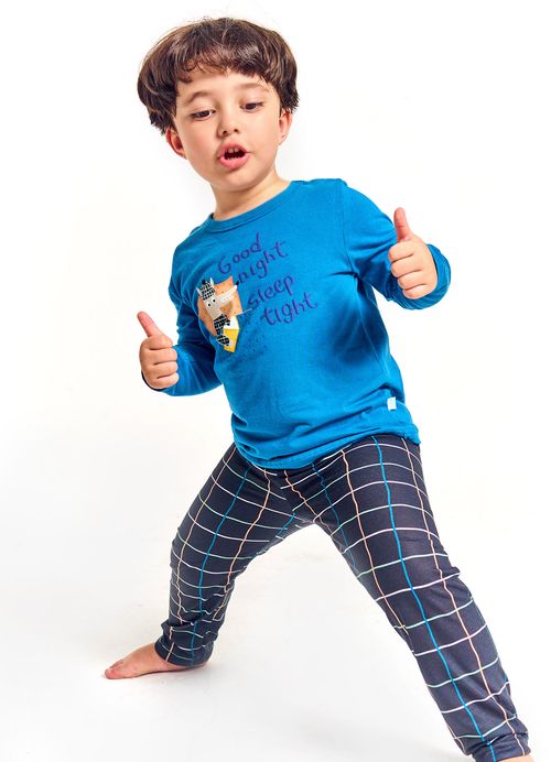 Pijama Infantil Menino Estampa Boa noite, Lobinho - Tam. 1 a 10 anos – Petróleo e Azul