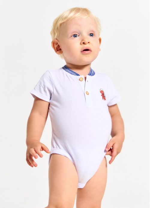 Body Infantil Bebê Menino Estampa Dino Espacial - Tam. 3 a 18 meses - Branco