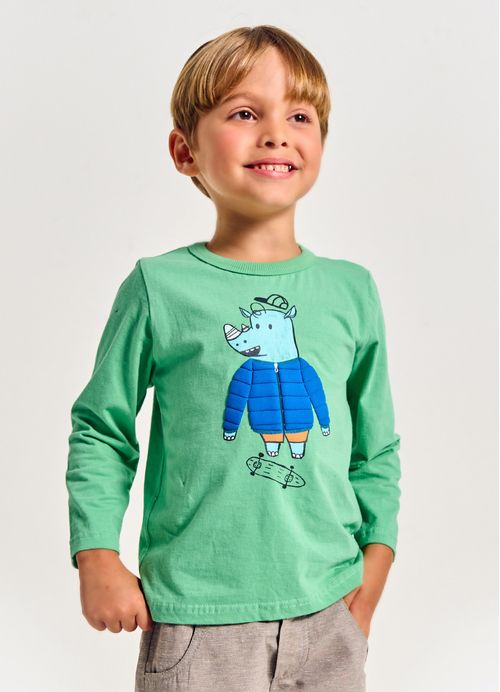 Camiseta Infantil Menino Estampa Rinoceronte - Tam. 2 a 12 anos – Cacto