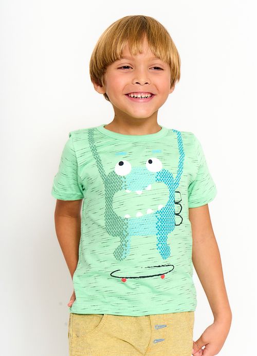 Camiseta Infantil Menino Estampa Skate Monster– Tam. 2 a 12 anos – Kiwi