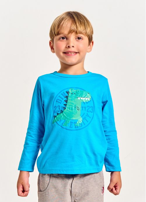 Camiseta Infantil Menino Estampa Animais - Tam. 2 a 12 anos – Azul e Vermelho
