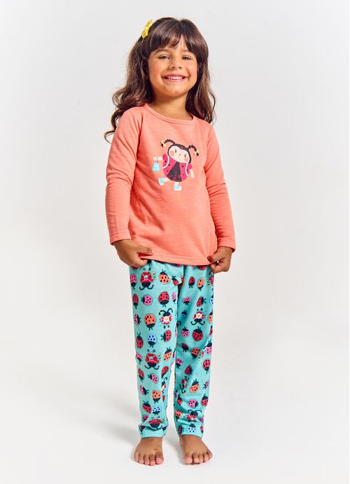 Pijama Infantil Menina Estampa Joaninha  - Tam. 2 a 10 anos –  Pêssego e Esmeralda