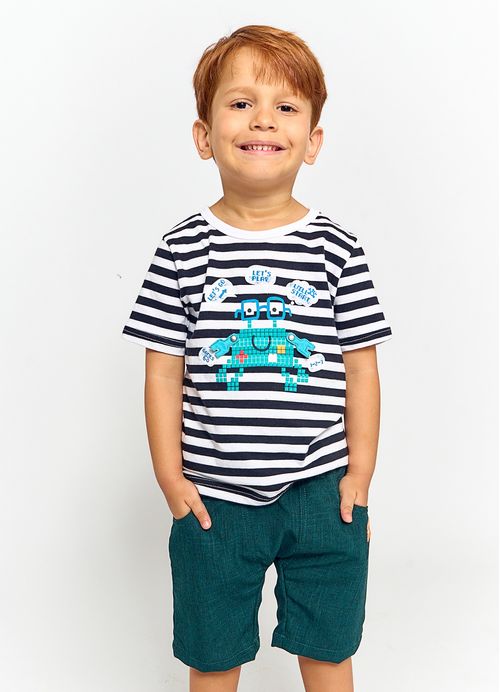 Camiseta Infantil Menino Estampa Caranguejo– Tam. 2 a 12 anos – Branco e Preto