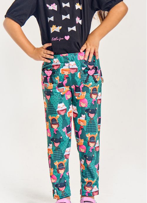 Legging Infantil Menina Estampa Pied Poule Raposinha – Tam. 2 a 12 anos – Verde Botton