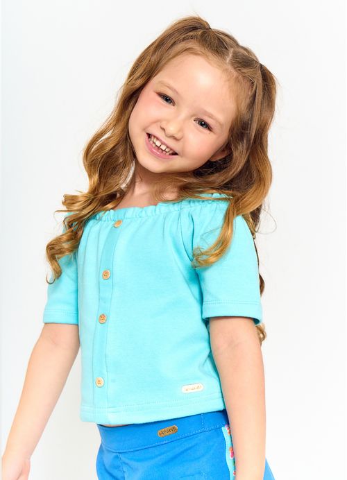 Blusa Infantil Menina Estampa Fofura – Tam. 2 a 12 anos - Azul e Roxo