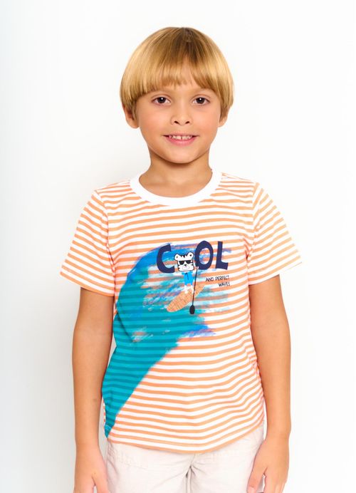 Camiseta Infantil Menino Estampa Tigre Legal – Tam. 2 a 12 anos – Laranja e Branco