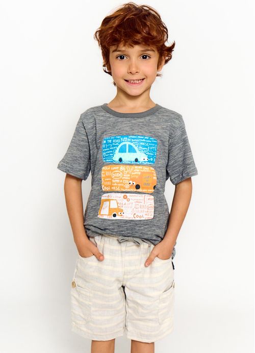 Bermuda Infantil Menino Estampa Casual – Tam. 2 a 12 anos - Off White e Azul