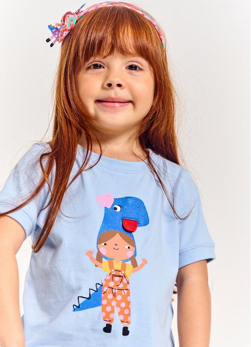 Blusa Infantil  Menina Estampa Brincadeira de Dino - Tam. 2 a 12 anos –  Glacial