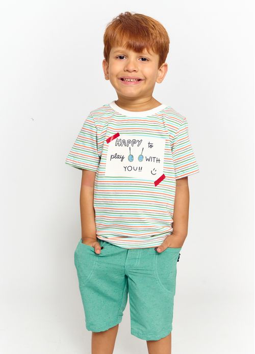 Bermuda Infantil Menino Estampa Moderninha – Tam. 2 a 12 anos - Off White, Esmeralda e Azul