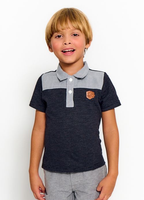 Polo Infantil Menino Estampa Moderninha – Tam. 2 a 12 anos – Preto e Azul