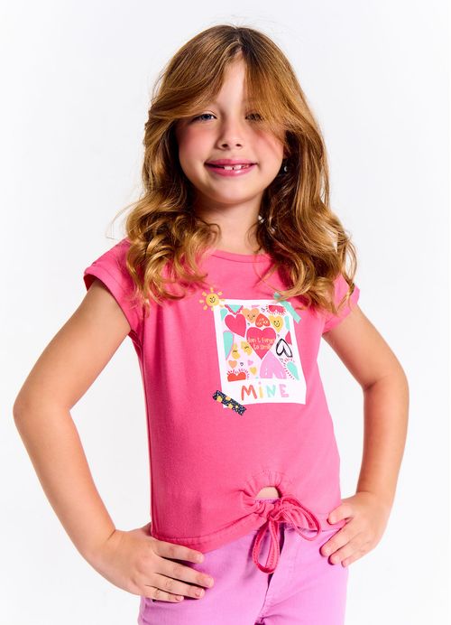 Blusa Infantil Menina Estampa Sorria com o Coração – Tam. 2 a 12 anos