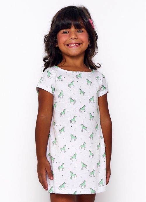 Camisola Infantil Menina Estampa Unicórnio Estrelinha – Tam. 1 a  10 anos– Off White