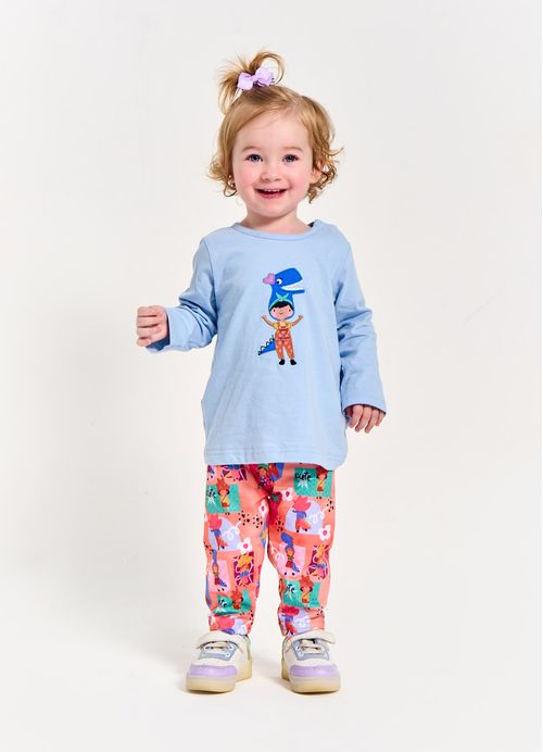 Conjunto Infantil Bebê Menina Blusa + Legging Estampa Brincadeira de Dino - Tam. 3 a 18 meses –  Glacial e Laranja