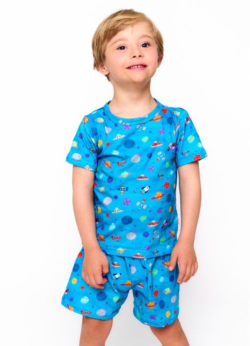 Pijama Infantil Menino Estampa Planetinhas – Tam. 1 a 10 anos – Azul