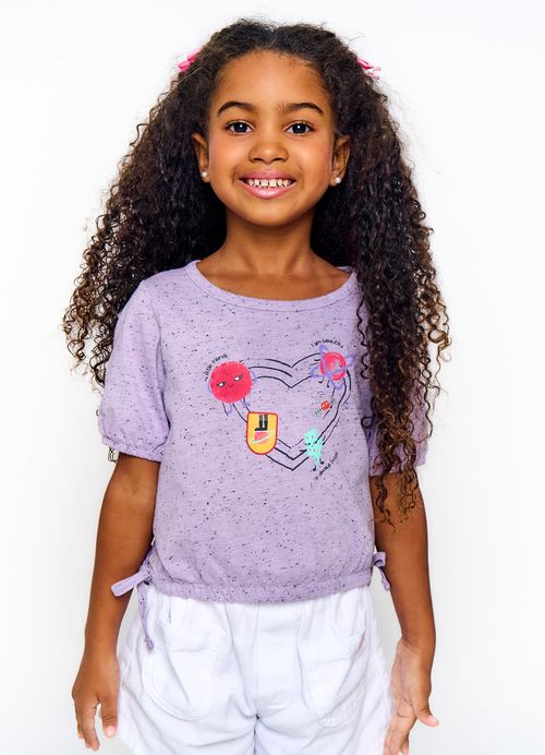 Blusa Infantil Menina Estampa Coração – Tam. 2 a 12 anos – Rosa Médio e Roxo