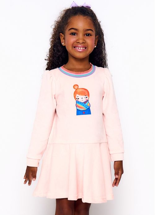 Vestido Infantil Menina Estampa Esfriou– Tam. 2 a 12 anos – Lilás, Baunilha, Rosa Nude