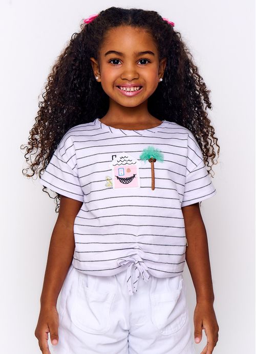 Blusa Infantil Menina Estampa Casinha de Praia – Tam. 2 a 10 anos – Branco