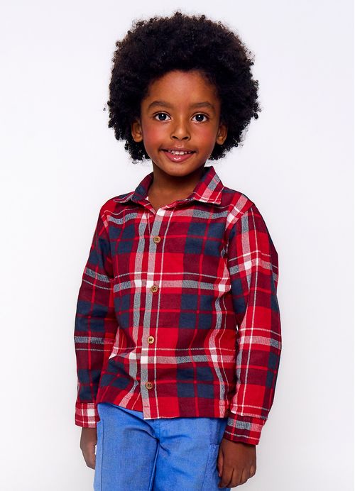 Camisa Infantil Menino Estampa Xadrez – Tam. 2 a 12 anos – Vermelho