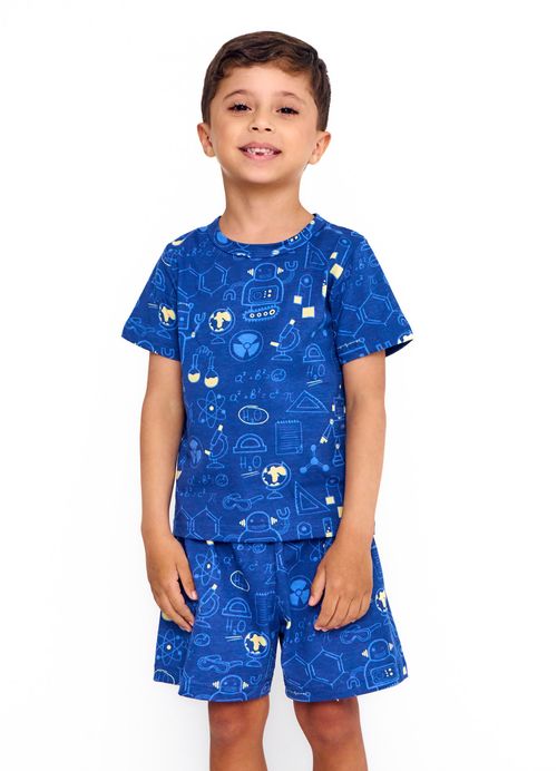 Pijama Infantil Menino Estampa Pequeno Cientista – Tam. 1 a 10 anos – Marinho