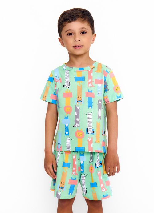 Pijama Infantil Menino Estampa Bichinhos – Tam. 1 a 10 anos – Verde