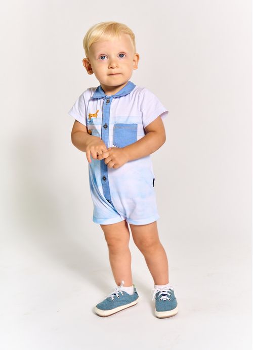 Pimpão Infantil Bebê Menino Estampa É Hora da Diversão - Tam. 3 a 18 meses – Branco e Azul