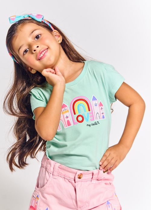 Blusa Infantil Menina Estampa Reino Encantado - Tam. 2 a 12 anos – Chá Verde