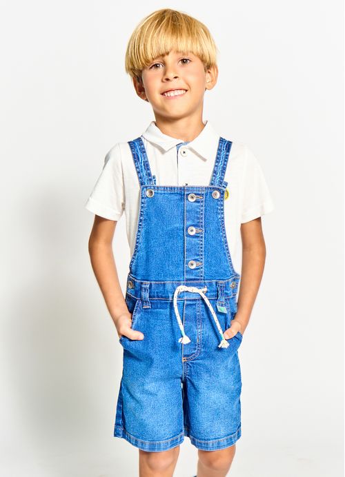 Jardineira Infantil Menino Estampa Skatista Radical - Tam. 2 a 12 anos – Jeans