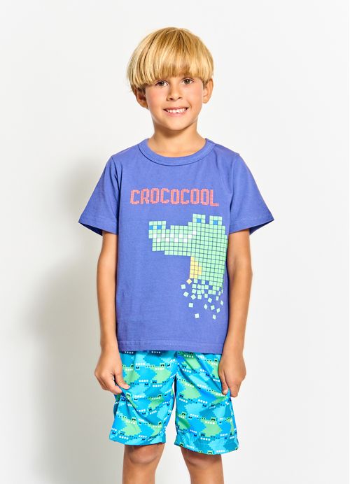 Conjunto Infantil Menino Camiseta + Bermuda Estampa Crococool- Tam. 2 a 12 anos – Blueberry