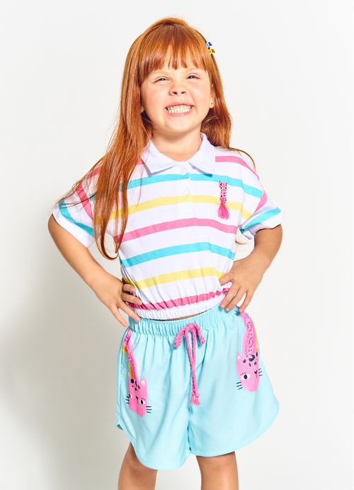 Short Infantil Menina Estampa Oncinha - Tam. 2 a 12 anos – Azul