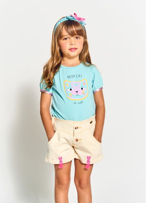 Short Infantil Menina Estampa Oncinha - Tam. 2 a 12 anos – Off White