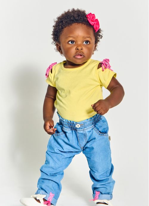 Calça Infantil Menina Estampa Oncinha - Tam. 3 a 18 meses - Jeans