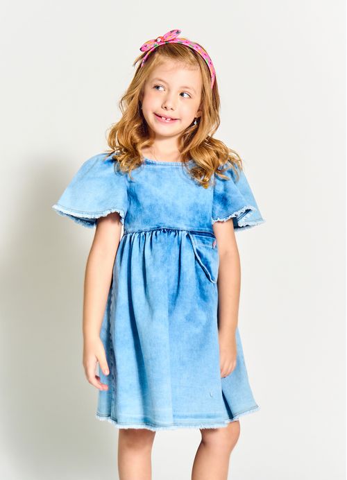 Vestido Infantil Estampa Jantar no Jardim – Tam. 2 a 12 anos – Jeans