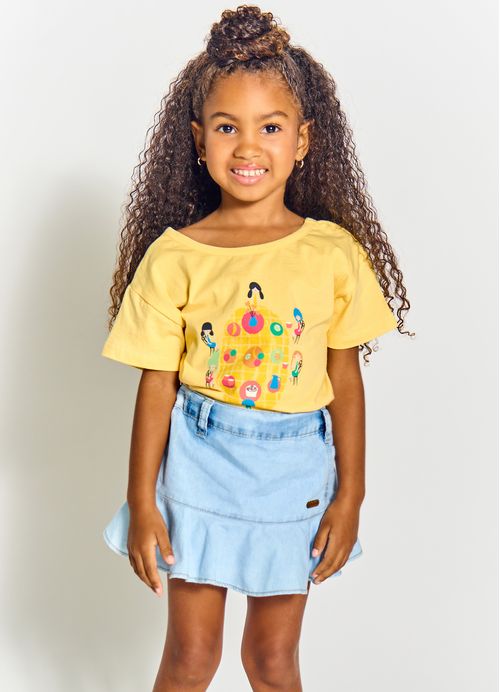 Blusa Infantil Menina Estampa Jantar no Jardim - Tam. 2 a 12 anos - Macaron