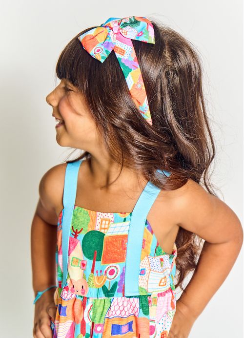 Arco Infantil para Cabelo Estampa Casa da Árvore - Tam. U – Azul e Laranja