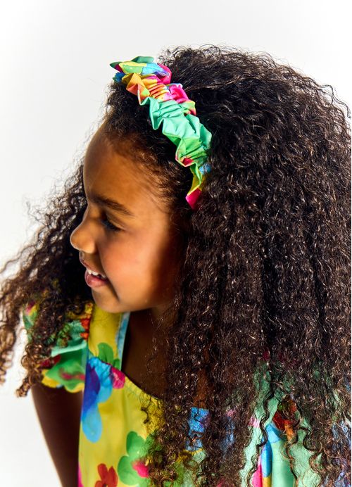 Arco Infantil para Cabelo Estampa Flores em Listras - Tam. U – Amarelo e Verde