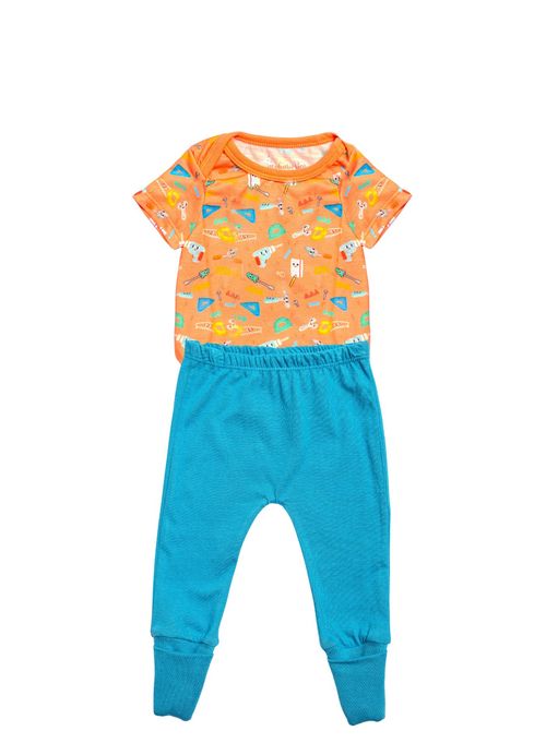 Conjunto Infantil Bebê Construtor - Tam. 0 a 3 meses - Vermelho e Azul