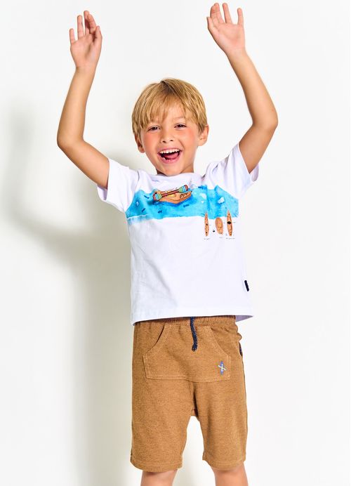 Camiseta Infantil Menino Estampa Explorar a Natureza – Tam. 2 a 12 anos – Branco