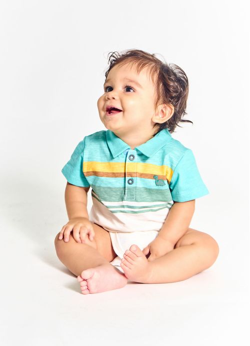 Body Infantil Bebê Menino Estampa Pequeno Dino - Tam. 3 a 18 meses - Off White e Atlantida