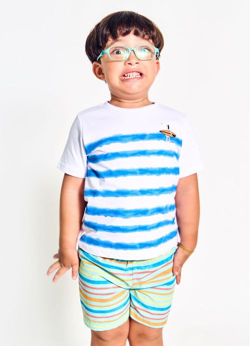 Camiseta Infantil Menino Estampa Surf – Tam. 2 a 12 anos – Gelo e Branco