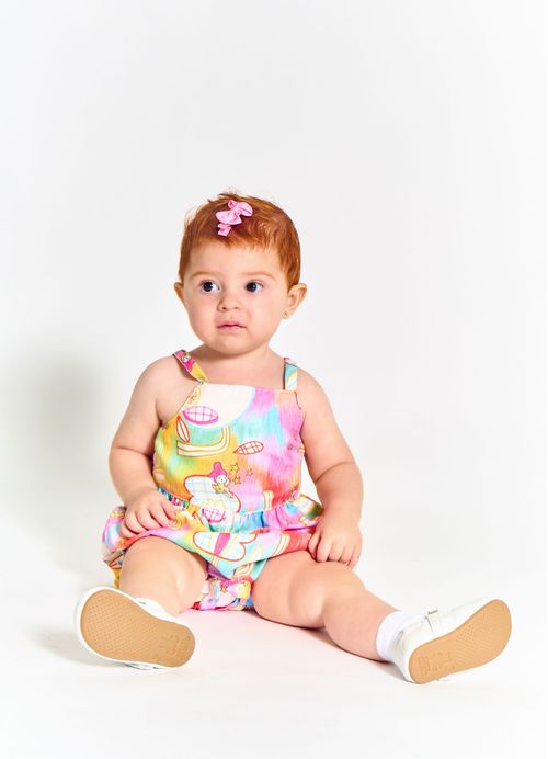 Pimpão Infantil Menina Estampa Caça Estrelinhas – Tam. 3 a 18 meses – Amarelo e Rosa