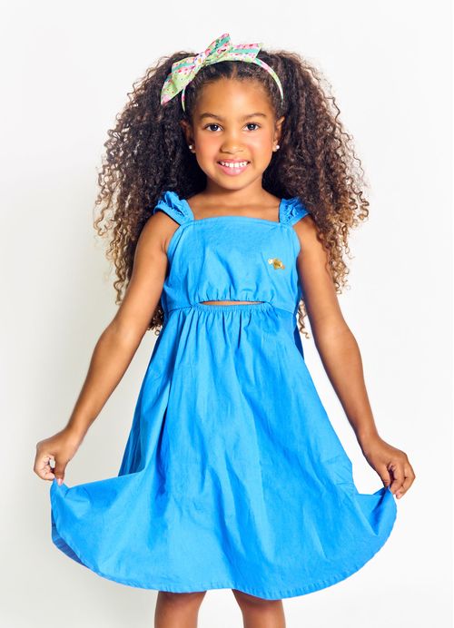 Vestido Infantil Estampa Geocasinha – Tam. 2 a 12 anos – Azul